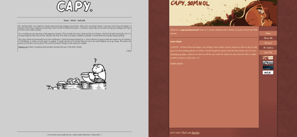 Caby's old site vs her new one