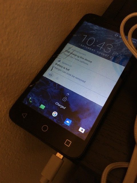 The Alcatel Raven LTE as a server, plugged in.