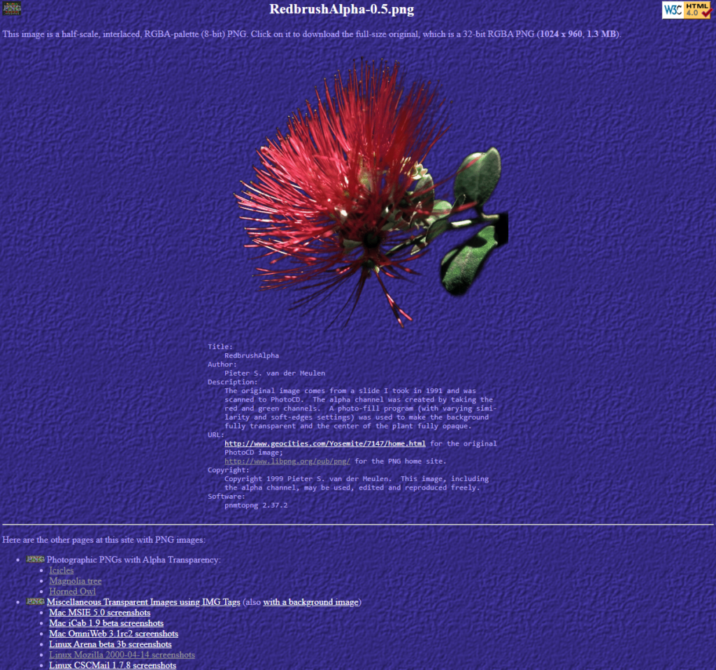 A screenshot of one of the pages on the libpng site