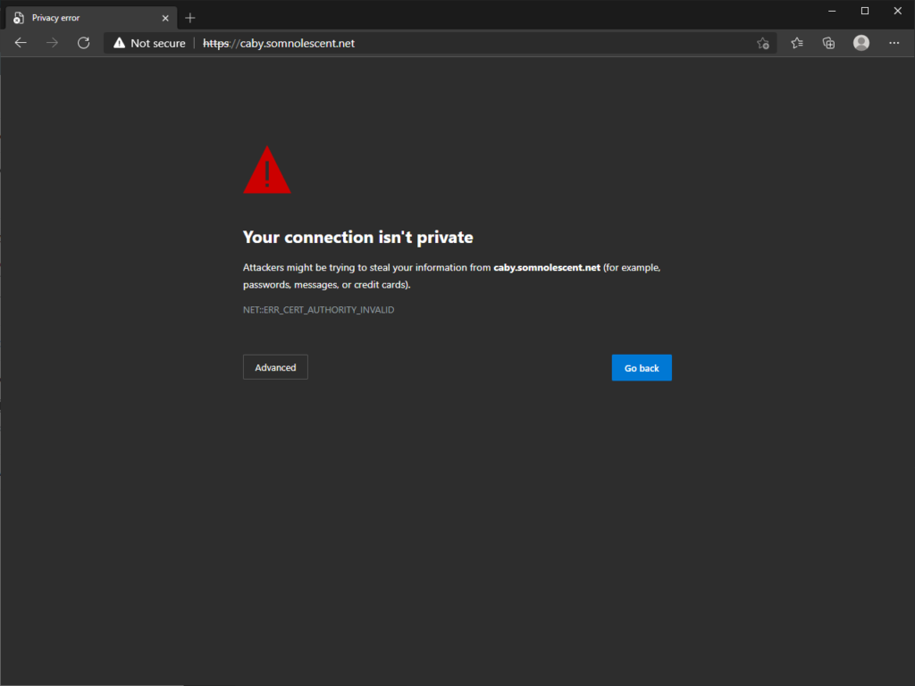 Chromium-based browsers warning of a certificate error