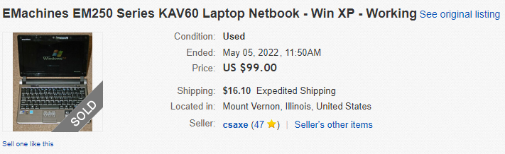 The original listing for the eMachines Laptop