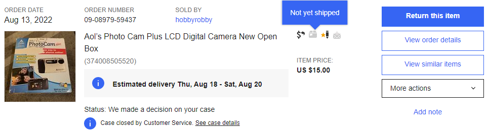 eBay seller taking my PhotoCam money and running