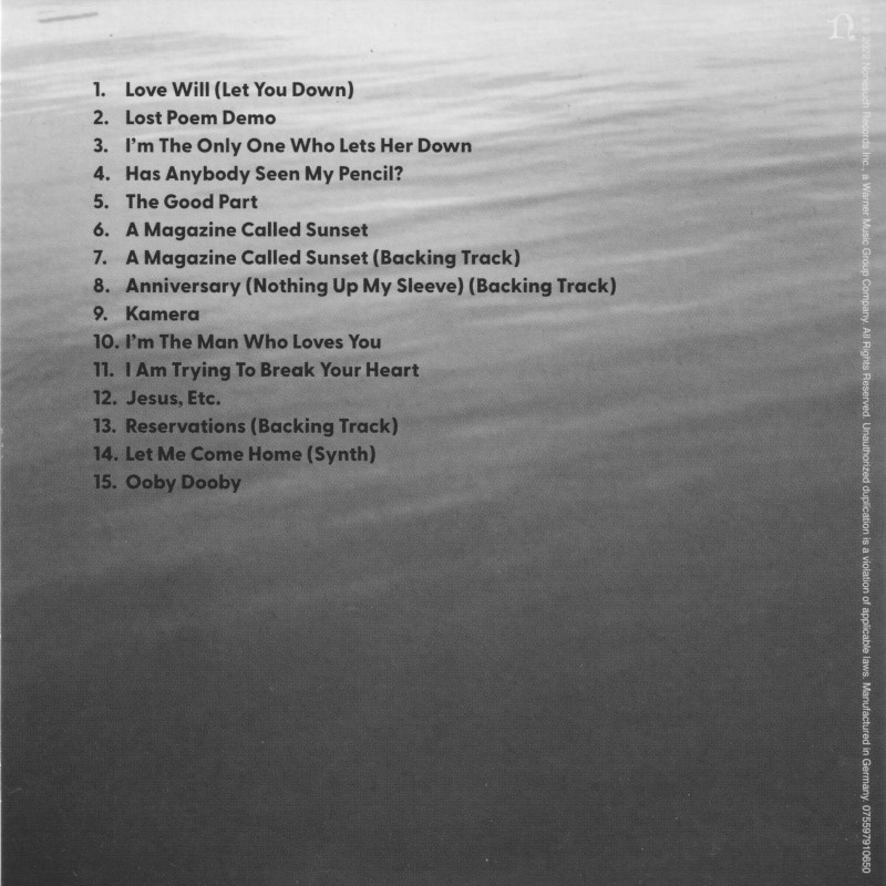 The back of the CD pocket for Wilco's Lonely in the Deep End