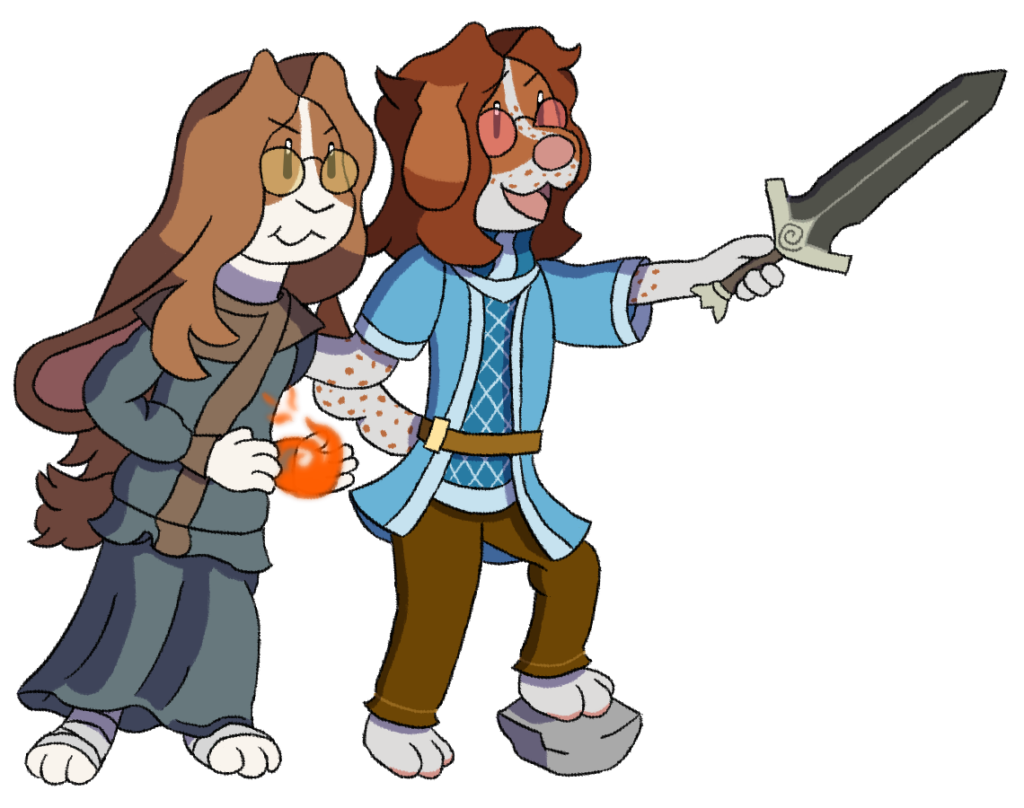 Fantasy Bunny and Setter, armed with magic and neat weapons,,, 