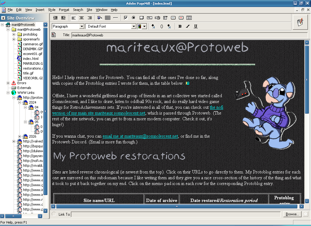 PageMill, editing my Protoweb site