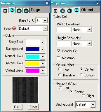 Two views of PageMill's inspector