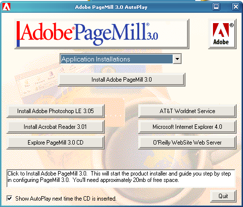 PageMill's AutoRun installer