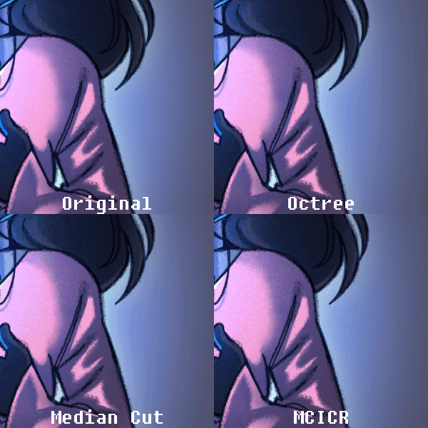 A comparison of various quantization and dither schemes using the Stella drawing